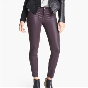Revolve Paige Coated Denim Pants Black Cherry Silk Verdugo Skinny Ankle Jeans 25